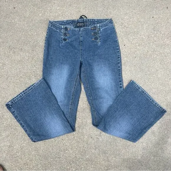 Vintage Y2K no boundaries stretch lace up back button panel front flare jeans - Picture 3 of 6